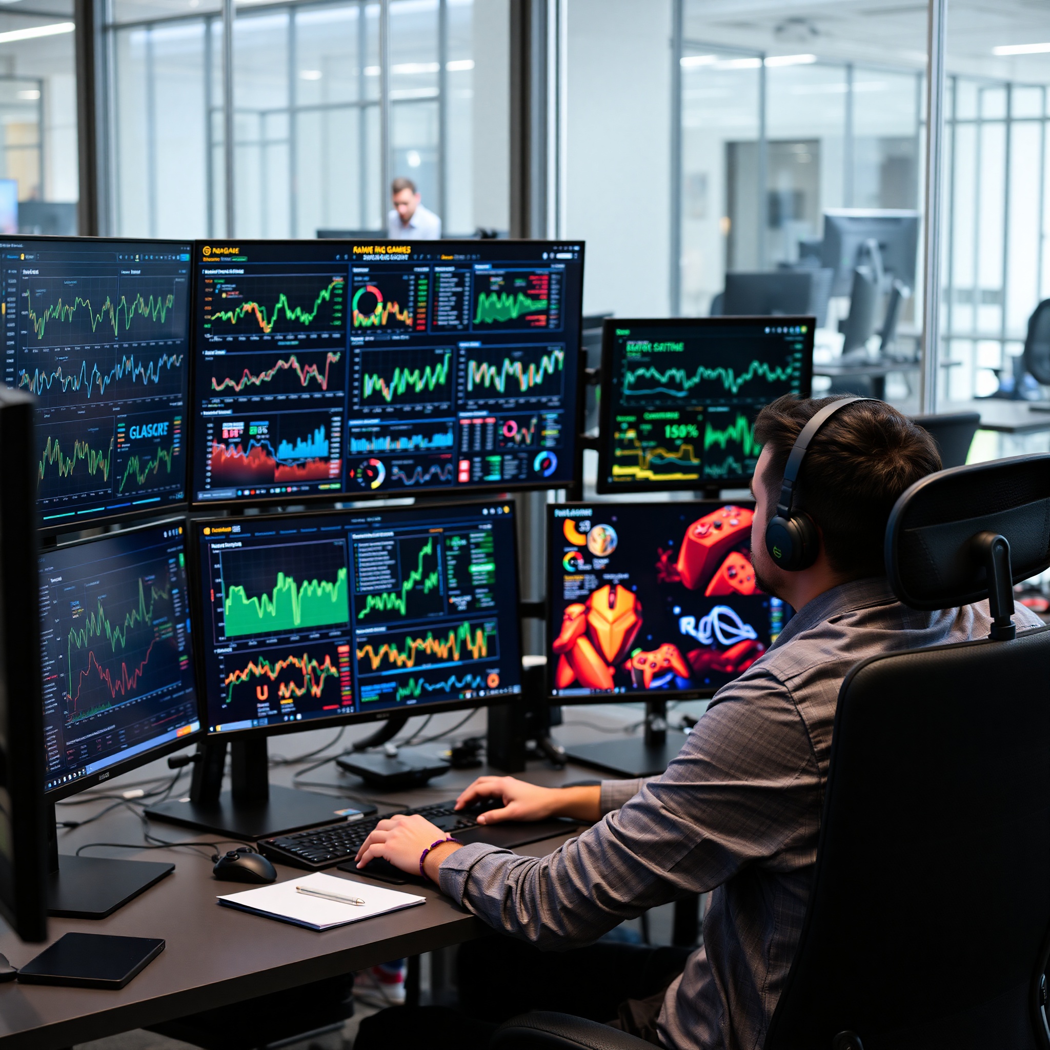 Profesional trabajando en análisis de mercado de industria de videojuegos